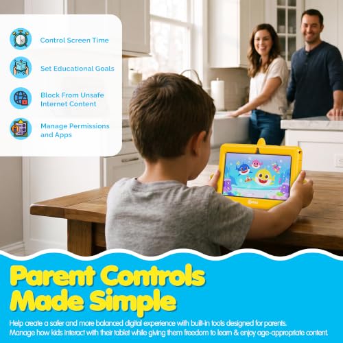 Image of Contixo Baby Shark 7 Inch Kids Tablet, 32GB, Android 16, Yellow, Ages 3-12