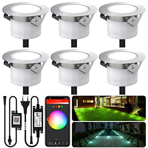 Chesbung Lot de 6 spots LED encastrables au sol pour extérieur avec contrôleur Tuya Smart Life (RGB + lumière chaude) DC12 V Ø 45 H26 mm IP67 étanche pour la cuisine le jardin les escaliers le plafond