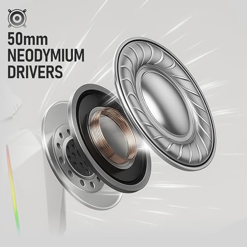 Image of TAG Gamerz Titan RGB White Over-Ear Gaming Wired Headphone | Soft Ear Cups | 50mm Neodymium Driver | 3.5mm Audio | 2m Cable | Flexible Mic for Calling | Suspension Headband | 3.5mm + USB Connector