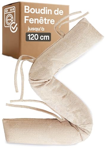 Praknu Boudin Anti Froid pour Fenêtres jusqu'à 120 cm - Lavable - Économise de l'Énergie - Extra Long et Lourd - Aussi pour Portes Larges - Beige