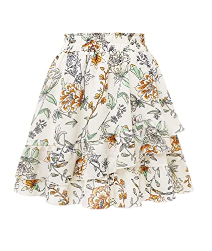 Femiserah Women's Chiffon Floral Ruffle Skirts Cute Summer Mini Skirt