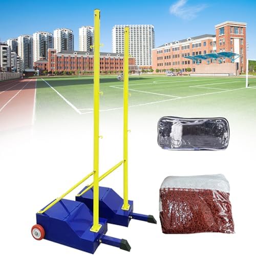 Heavy Duty Portable Volleyball Poles & Badminton Net - 5ft Adjustable Height, Steel Stand with Stable Base & Wheels, Ideal for Indoor/Outdoor Training, Backyard Fun for Adults & Schools - Blue