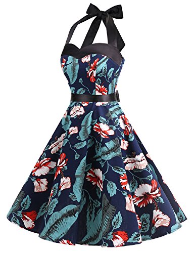 Image of DRESSTELLS Women's Vintage 1950s Cocktail Dress, Retro Tea Party Halter Swing Dresses