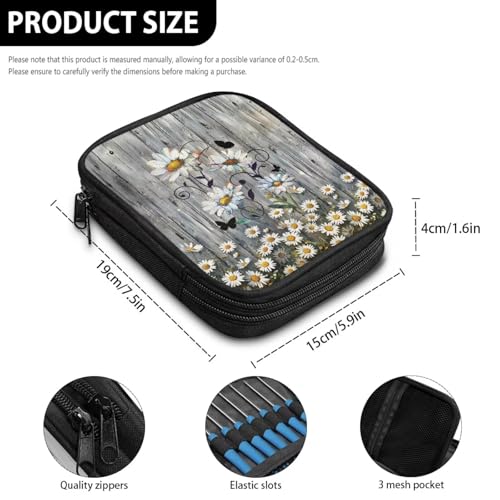 Image of Crochet Hook Case Dasiy Crochet Hook Holder Portable Crochet Hook Storage Bag with Web Pockets Suitable for Crochet Needles /Knitting Accessories