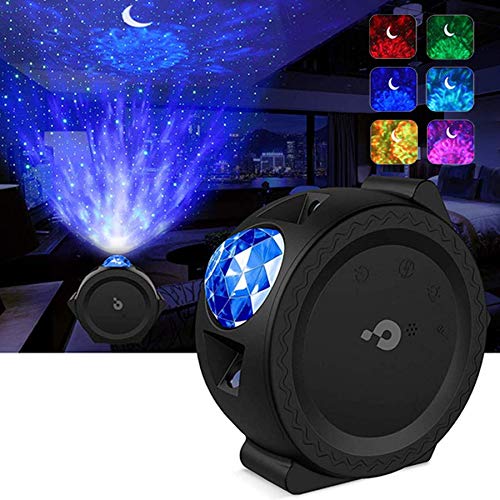Sternenhimmel Projektor Kinder Nachtlicht Lampe, Sternen Mond Wasserwellen-Welleneffekt 6 Farben LED Galaxy Light, Touch & Voice Steuerung, 3 Einstellbarer Winkel Projektor für Party Geburtztag