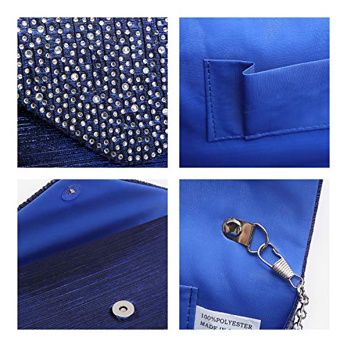 Dasein Women Satin Evening Bag Rhinestone Clutch Purse Wedding Prom Purse Formal Cocktail Party Handbag (Navy blue) - Thumbnail 7