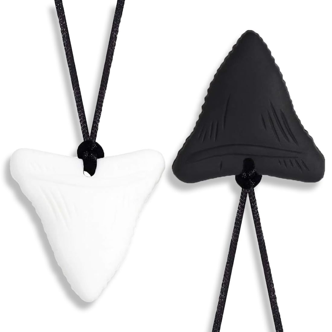 AOEVUIR 2 Pcs Kau-Beißring-Halskette, Silikon, Haifischzahn-Form, weich, sensorisches Pflegewerkzeug für Erwachsene, Babys, Autismus, ADHS und zahnende Kinder