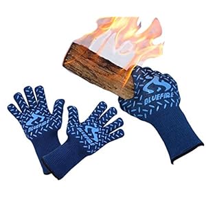 BBQ Grill Firepit Oven Mitts Highest Heat Resistance EN407 Lab Certified (X-Large, Blue)