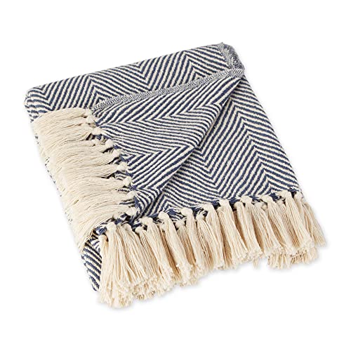 DII Rustic Farmhouse Cotton Chevron Blanket Throw with Fringe for Chair, Couch, Picnic, Camping, Beach, & Everyday Use, 50 x 60 - Urban Chevron French Blue