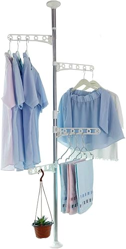 BAOYOUNI Estante de secado de ropa de pie de 4 niveles, organizador de barra de almacenamiento de ropa para balcón, alféizar de ventana, ajustable