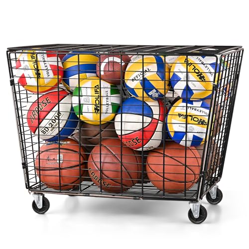Mythinglogic Rolling Ball Storage Cart, Sports Equipment Storage Organizer for Garage/Basement/Entryway, Ball Storage Bin with Casters (Extra Large)
