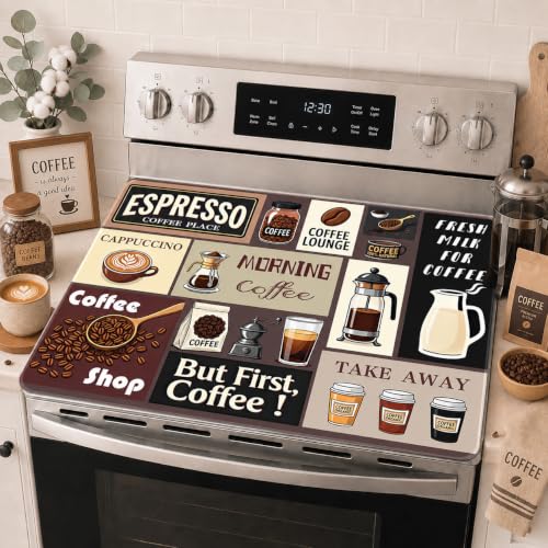 Image of Coffee Time Stove Top Cover, 28 x 20 Inch, Heat Resistant Cooktop Protector