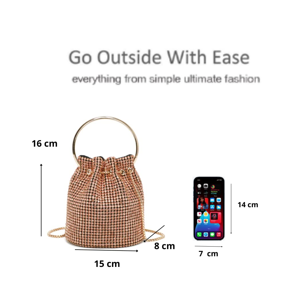 Women's Rhinestone Round Metal Handle Luxury Crystal Evening Prom Wedding Handbag Shoulder Bag
