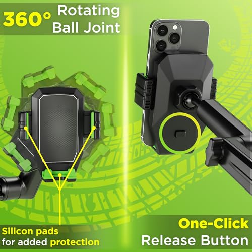 Image of Cell Phone Mount for Truck Phone Holder for Truck Drivers - Heavy Duty Suction Cup, iPhone Holder for Dashboard Window 16.9 inch Long, for iPhone & Samsung, Semi Trucker, Green