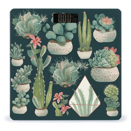 Báscula digital de baño con diseño de suculentas y cactus