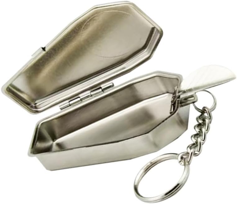 Miniatura 2 de EXCEART Llavero de cenicero de ataúd de Halloween novedoso ataúd llaveros portátil cenicero llavero anillos bolsa coche gótico