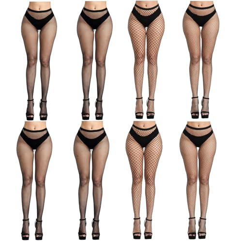 Image of Womens High Waist Fishnet Stockings,Stretchy Fishnet Stockings Thigh Tights Pantyhose Stockings