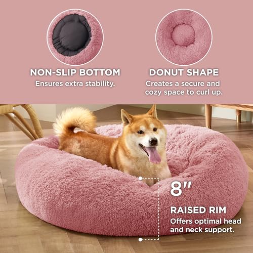 Image of Bedsure Calming Dog Bed Medium Size Dog Donut Washable Pet Bed,30ins Mauve Blush