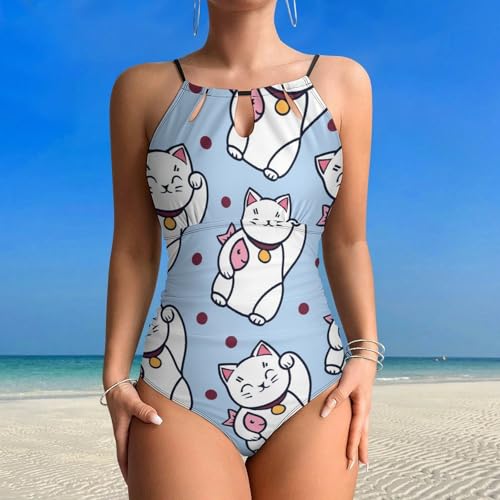 Chat blanc porte-bonheur maillots de bain une pièce