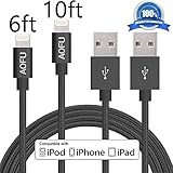 AOFU Lightning Cable,2Pack 6FT 10FT iPhone Cable Extra Long Nylon Braided Syncing and Charging Cord for iPhone 6/6S/6 Plus/6S Plus,5/5S/5C/SE,iPad Mini Air iPad5 iPod (Black)