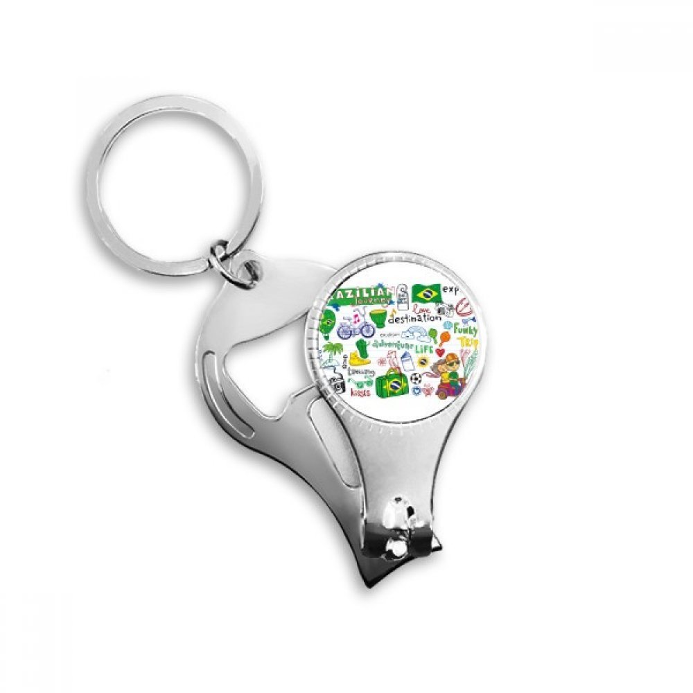 Brésil Voyage Porte-clés Multi-fonction avec Coupe-ongles et Décapsuleur en Métal