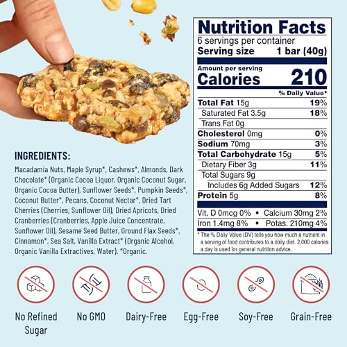 Image of YES Nut Bars - Soft Chewy Healthy Snack Bars (Macadamia Chocolate, 6 count) | Made with Organic Maple Syrup - Vegan, Paleo, Gluten Free, No Refined Sugar, Dairy Free, Plant Based Protein, Low Sugar