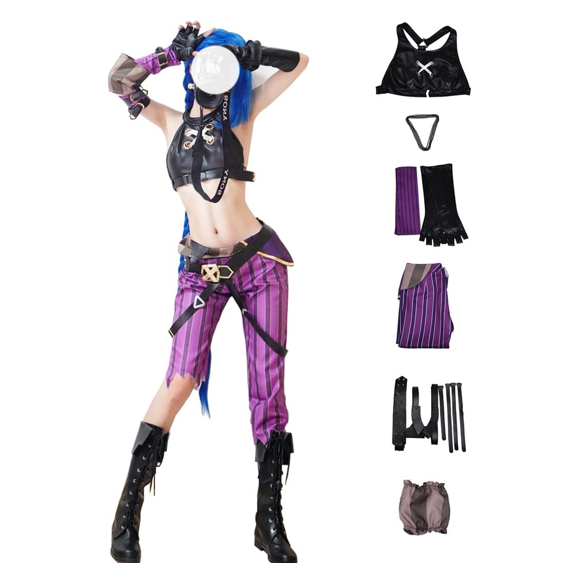 AKTOTO Anime Cosplay Women Halloween Full Costume with Blue Wig