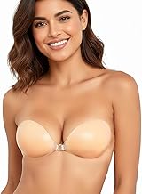 Adhesive Bra Reusable Strapless Self Silicone Push-up Invisible Sticky Bras for Backless & Off Shoulder Dress Beige