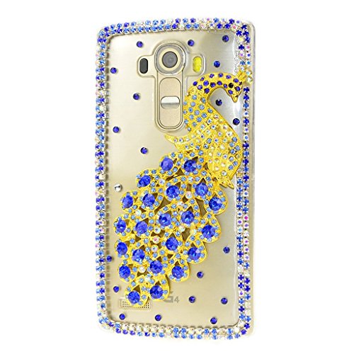 STENES Bling Phone Case Compatible with LG Escape 3 Case - Luxurious Crystal 3D Handmade Sparkle Diamond Rhinestone Clear Cover - Pretty Peacock/Blue
