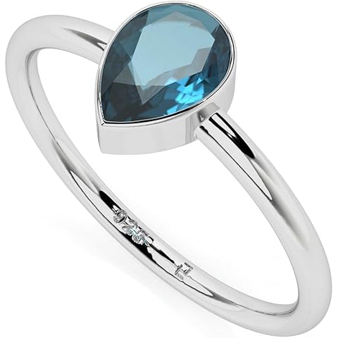 Natural London Blue Topaz Stackable Ring for Women in Sterling Silver, November Bir...