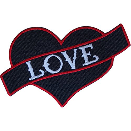 Image of Embroidered Black Red Love Heart Tattoo Patch Badge Iron Sew On Shirt Jeans Bag