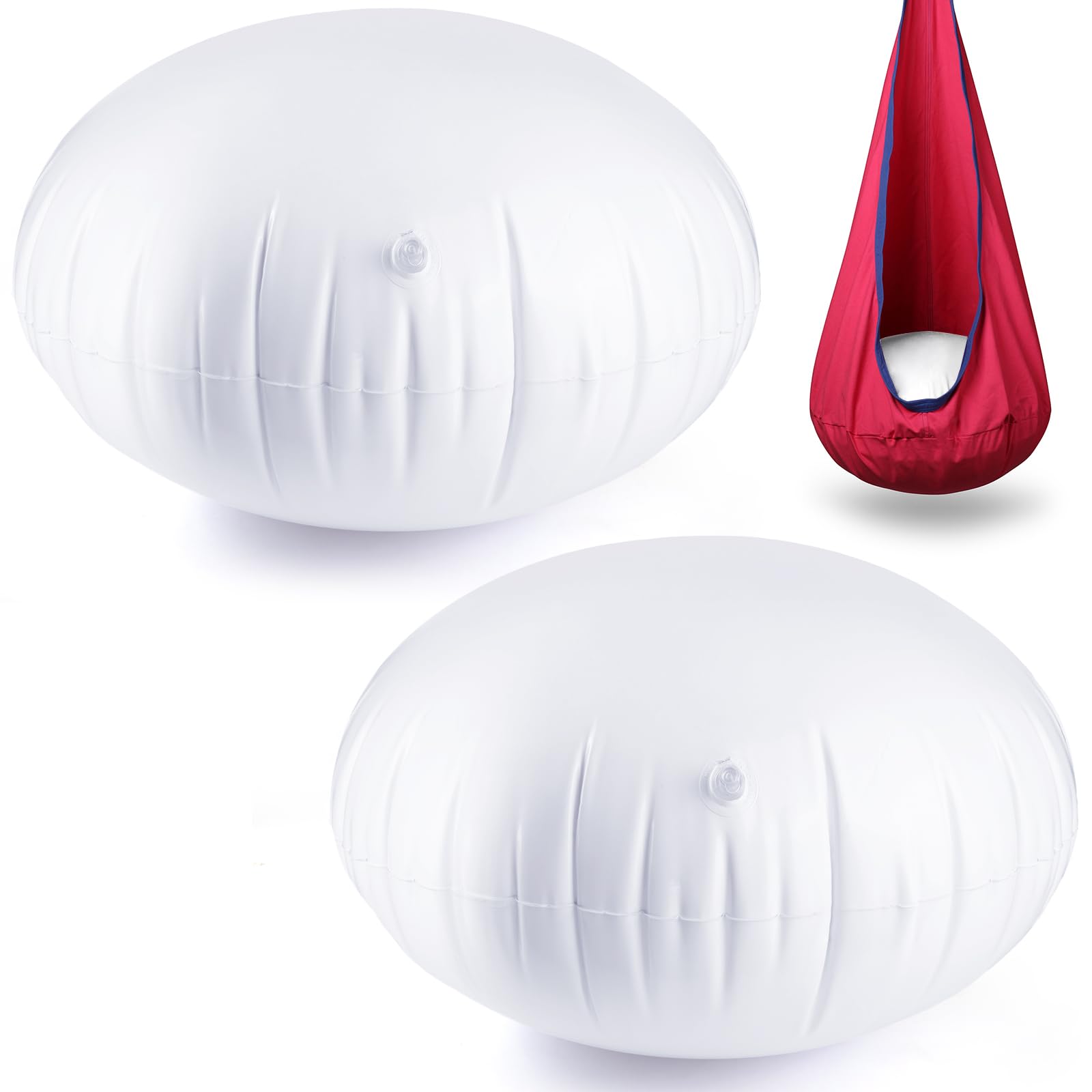 2 PCS Pod Chair Replacement for Kids,Swing Hammock Pod Replacement Cushions, 27.5 Inch Swing Hammock Pod Chair Thickened, PVS Inflatable Cushions (White)