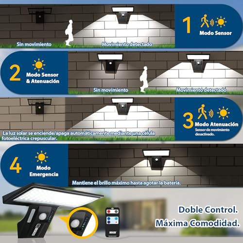 Miniatura 3 de Jesled Luz Solar Exterior, 2 Paquete 90 Led, Foco Potente Con Sensor De Movimiento, Impermeable Con 4 Modos Inteligentes Para Jardín, Patio, Camino, Escalera