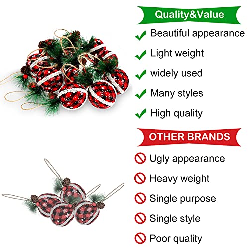 12 Pieces Christmas Buffalo Plaid Ball Ornaments Rustic Christmas Ornaments Plaid Foam Burlap Ornament Christmas Tree Decorations Xmas Hanging Ornaments For Christmas Party Anniversary Decorations #TOP4