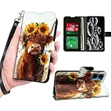 KUJKBFWJ for Cricket Magic 2 5G 2024 Case/AT&T Propel 2 5G Case with RFID Blocking Card Holder, Highland Cow, PU Leather Magnetic Snap Wrist Strap Wallet Phone Cover