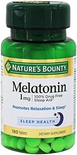 Nature's Bounty Melatonin, 100% Drug Free Sleep Aid, Dietary Supplement, Promotes Relaxation and Sleep Health, 1mg, 180 Tablets