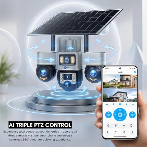Image of Maizic Smarthome TRIGENIE 4G Solar with 1 Year Free Data | 6MPx3 Triple Lens /Screen AI Triple PTZ Outdoor CCTV Camera | 360 View | Color Night Vision | Human Detection | 2-Way Audio