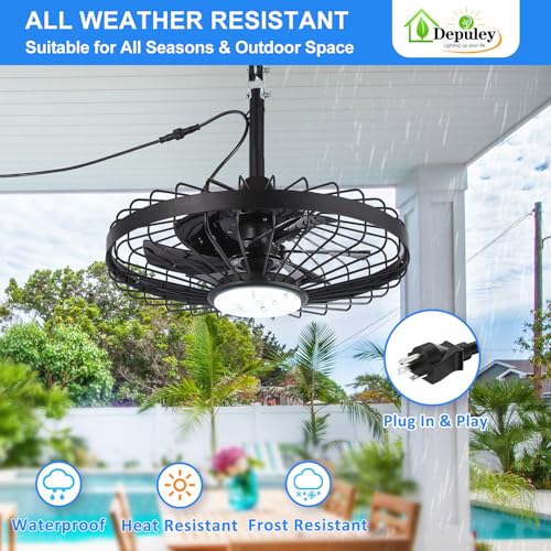 Depuley Outdoor Ceiling Fan with Light: 20 Inch Waterproof Gazebo Fans with Lights Outdoor Hanging - Plug in Remote App Control Caged Fans for Patios Pergola Porch Canopy - 6 Speed Black - Image 3