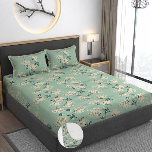 Image of Vaini Premium Heavy Cotton Elastic Fitted Bedsheets with 2 King Size Pillow Covers || Double Bed with All Around Elastic 350 (Pista Green, 72x72 Inch King Fitted)