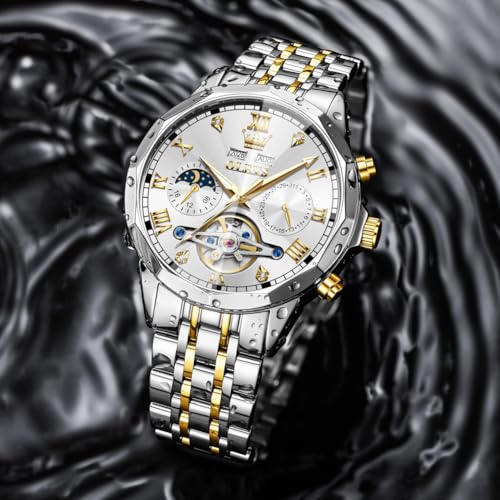 Image of OLEVS Watch for Men Automatic Classic Mechanical Watch Diamond Mirror Stainless Steel Dress Casual Waterproof Day /Date Calendar