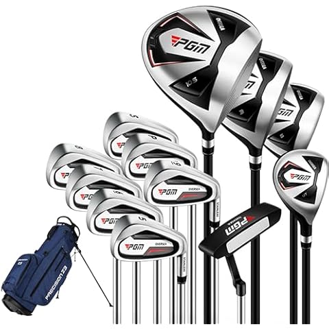 PGM Men's Complete Golf Club Sets - 12 Pieces - 3 Wood (#1,3,5), 1 Hybrid (#4H), 6 Irons(#5,6,7,8,9,PW), 1 Sand Wedge (54°), 1 Putter - Golf Stand Bag Cover