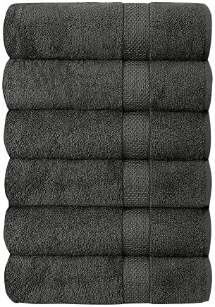 J&V TEXTILES 6 Pack Bath Towel Set (27 x 52 Inches), 500 GSM 100% Ring Spun Cotton Medium Lightweight and Highly Absorbent Quick Drying, Premium Towels for Hotel, Spa and Bathroom (Charcoal Gray)