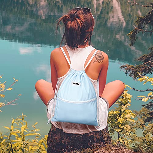 Wandf Drawstring Backpack String Bag Sackpack Cinch Water Resistant Nylon For Gym Shopping Sport Yoga (Light Blue) #TOP4