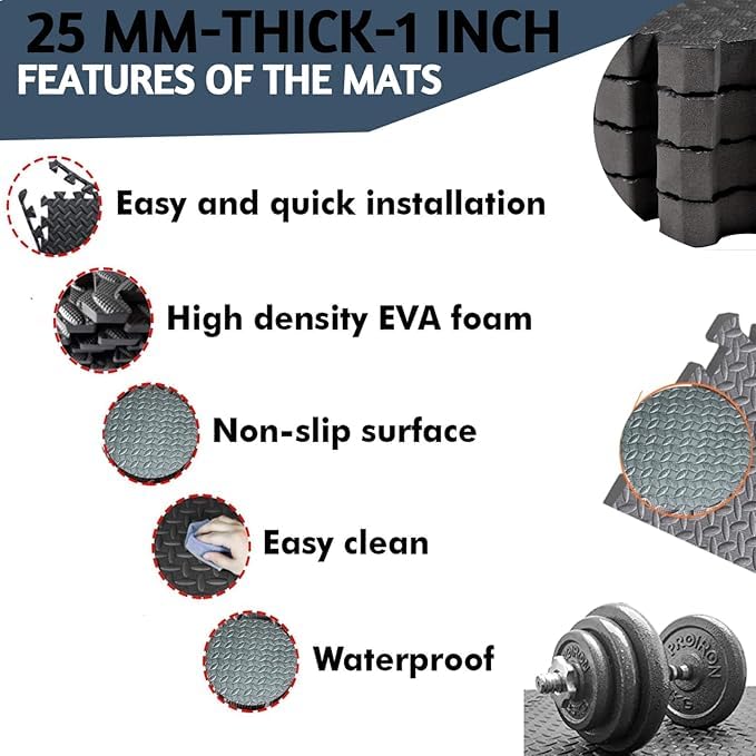 Image of Hukimoyo 16 Pcs Gym Floor Mat Rubber for Heavy Workout Puzzle mat Home Exercise, Gym Floor Equipment mat Interlocking Eva Foam Flooring Thick Rubber Tiles Mat Yoga, Kids(16SQFT,Blue)