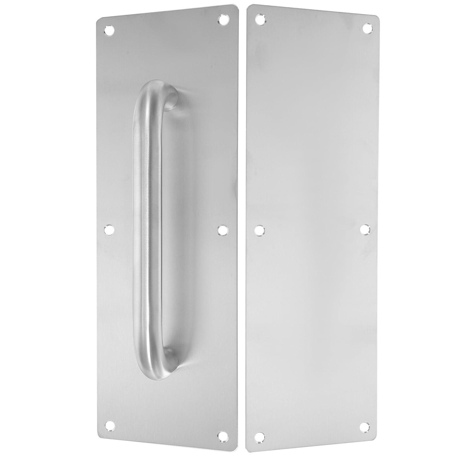 Luxshiny Commercial Silver Stainless Steel Door Pull Handle with Push Plate for Wooden Doors, Ideal for Home and Shed Use