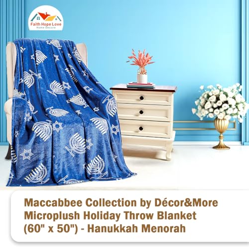 Maccabbee-Collection-Microplush-Holiday-Throw-Blanket-60-X-50-Hanukkah-Menorah Maccabbee Collection Microplush Holiday Throw Blanket 60 X 50 Hanukkah Menorah
