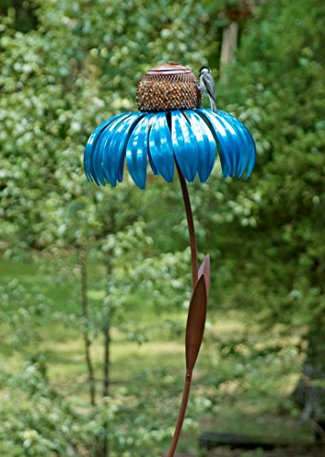 Desert Steel - Blueberry Coneflower Metal Bird Feeder - (14”W x 36”H) - Thumbnail 3