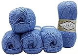 Color liso con hilo metálico 5 ovillos de lana Alize SAL SIMLI de 100 g para tejer y ganchillo, 500 g, color azul 40