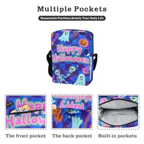 KLL Halloween Blue and Black Pumpkin men's messenger bag Vegan Leather Crossbody Small Bag For Women Travel Shoulder Handbag For Travel2