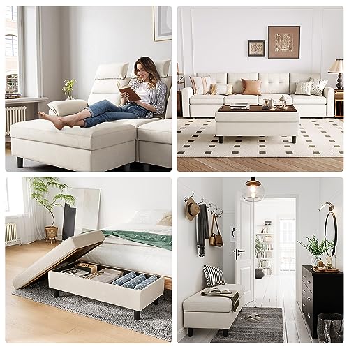 Linsy Home LH012 46 Inches Wide Storage Ottoman Bench, Linen Coffee Table Folding Long Shoes Bench Footstool thumb #5
